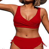 Bikini para mujer – Top cruzado – Cintura alta – Fruncido ajustable – Tejido transpirable