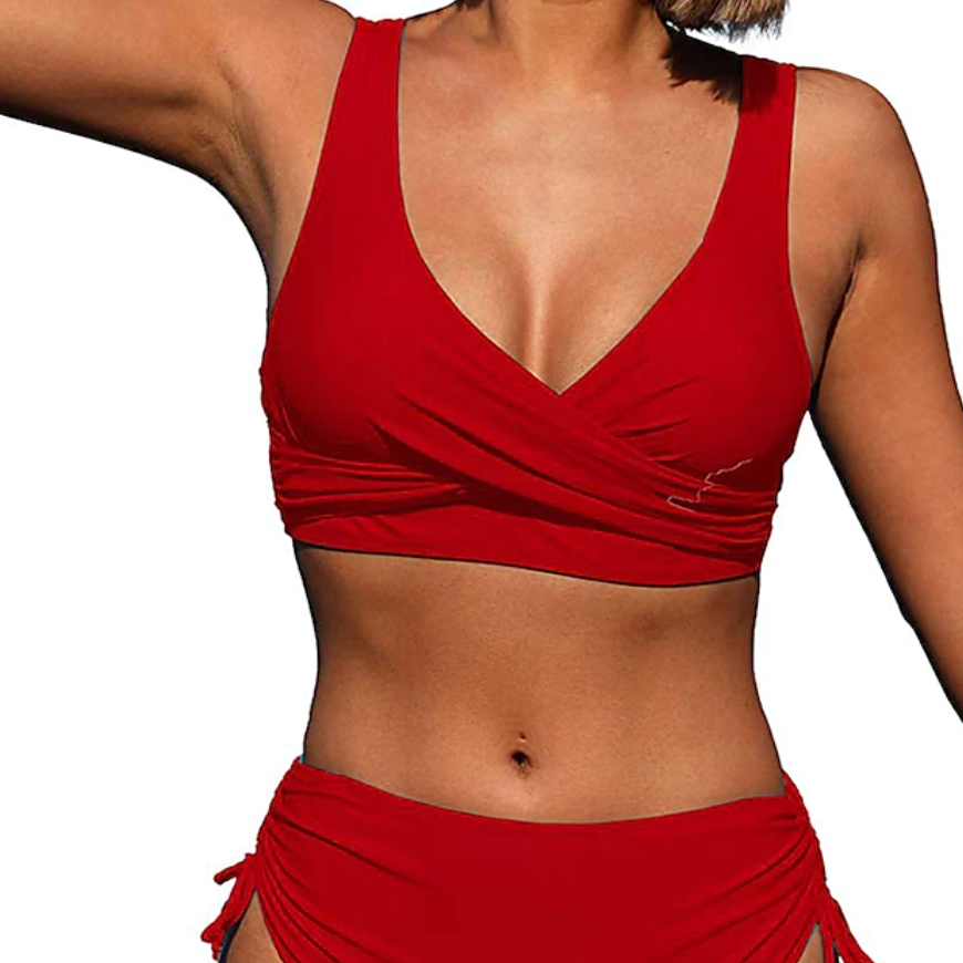 Bikini para mujer – Top cruzado moldeador – Braguita ajustable con lazo – Tejido elástico transpirable