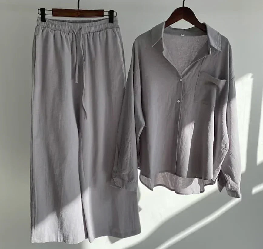 Conjunto de mujer coordinado – Camisa holgada y pantalón ancho – Algodón transpirable