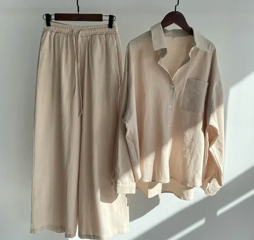 Conjunto de mujer coordinado – Camisa holgada y pantalón ancho – Algodón transpirable