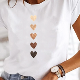 Camiseta de mujer – Corte holgado – Punto suave – Mangas cortas – Estampado de corazones