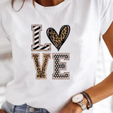 Camiseta de mujer – Corte holgado – Punto suave – Mangas cortas – Estampado de corazones