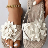 Sandalias de mujer - Tira ancha cómoda - Detalle floral - Suela trenzada antideslizante
