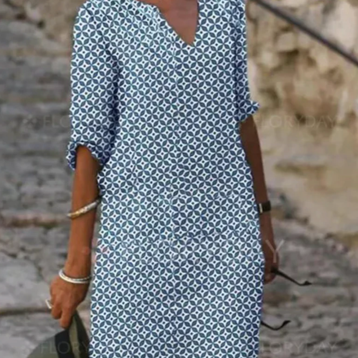 Oceane - Vestido de cuello en V con estampado geométrico