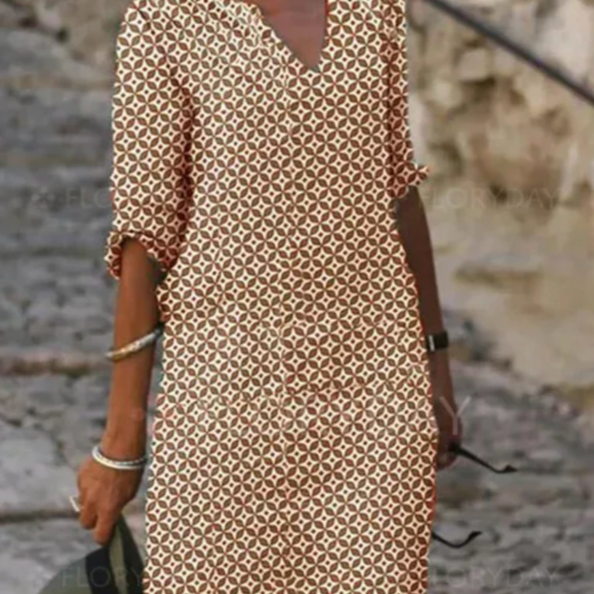 Oceane - Vestido de cuello en V con estampado geométrico