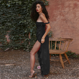 Vestido de mujer - Escote cuadrado - Tirantes con volantes - Corte ajustado - Bajo asimétrico