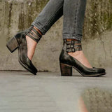 Zapatos de salón para mujer – Tacón cuadrado estable – Punta redonda – Correa de tobillo con doble hebilla