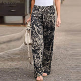 Pantalones de mujer – Corte relajado – Algodón ligero – Cintura elástica con cordón ajustable – Estampado botánico