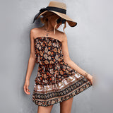 Vestido corto para mujer, sin tirantes, estampado floral, corte holgado y cintura ajustada.