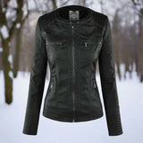 Chaqueta de cuero PU elegante, versátil y de alta calidad para mujer.