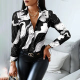 Blusa de mujer - Corte entallado - Mangas largas - Estampado abstracto - Elegante y chic