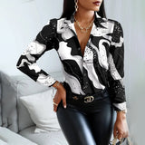 Blusa de mujer - Corte entallado - Mangas largas - Estampado abstracto - Elegante y chic