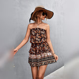 Vestido corto para mujer, sin tirantes, estampado floral, corte holgado y cintura ajustada.