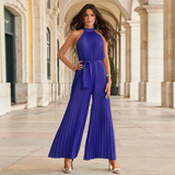 Mono de mujer - Espalda abierta plisada - Corte elegante de pierna ancha - Cinturón ajustable