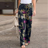 Pantalones de mujer – Corte relajado – Algodón ligero – Cintura elástica con cordón ajustable – Estampado botánico