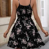 Vestido de mujer - Estampado floral - Tirantes finos ajustables - Cintura elástica - Corte acampanado