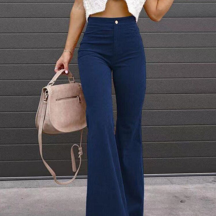 Pantalones de mujer - Pana - Cintura alta - Corte ajustado - Pantalones de campana