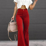 Pantalones de mujer - Pana - Cintura alta - Corte ajustado - Pantalones de campana