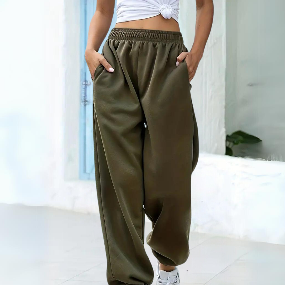 Pantalones de jogging para mujer – Corte holgado – Tejido de punto suave – Cintura elástica – Bajo cónico