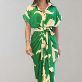Vestido camisero para mujer - Estampado floral - Mangas cortas - Cinturón - Abotonado