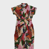 Vestido camisero para mujer - Estampado floral - Mangas cortas - Cinturón - Abotonado