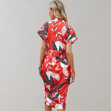 Vestido camisero para mujer - Estampado floral - Mangas cortas - Cinturón - Abotonado