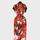 Vestido camisero para mujer - Estampado floral - Mangas cortas - Cinturón - Abotonado