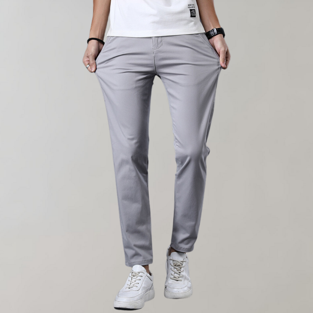 Pantalones chinos para hombre – Corte ajustado – Algodón suave – Tiro bajo – Estilo business casual
