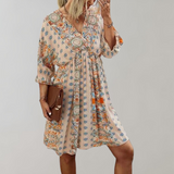 Vestido bohemio para mujer - Corto - Cuello en V - Mangas 3/4 - Estampado paisley