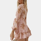 Vestido cruzado para mujer - Mangas largas - Cuello en V - Cinturón - Estampado floral