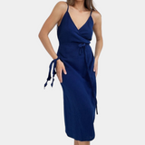Vestido cruzado para mujer - Escote en V - Tirantes finos - Cinturón ajustable - Elegante y fluido