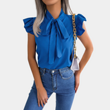 Blusa sin mangas para mujer - Cuello alto con lazo - Hombros fruncidos - Corte ajustado