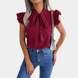 Blusa sin mangas para mujer - Cuello alto con lazo - Hombros fruncidos - Corte ajustado