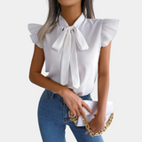 Blusa sin mangas para mujer - Cuello alto con lazo - Hombros fruncidos - Corte ajustado