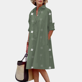 Vestido camisero para mujer - Corte holgado - Cuello clásico - Mangas 3/4 - Tejido ligero