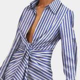 Vestido camisero para mujer - Cuello en V - Mangas largas - Elegante drapeado asimétrico