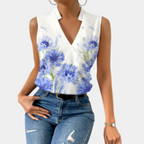 Blusa sin mangas para mujer - Cuello en V cruzado - Tejido ligero - Elegante estampado floral
