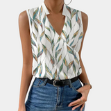 Blusa sin mangas para mujer - Cuello en V cruzado - Tejido ligero - Elegante estampado floral