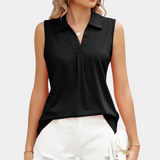Blusa sin mangas para mujer - Cuello en V clásico - Elegante detalle plisado - Tejido fluido