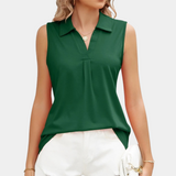 Blusa sin mangas para mujer - Cuello en V clásico - Elegante detalle plisado - Tejido fluido