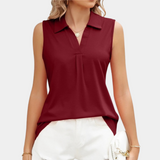 Blusa sin mangas para mujer - Cuello en V clásico - Elegante detalle plisado - Tejido fluido