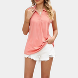 Blusa sin mangas para mujer - Cuello en V clásico - Elegante detalle plisado - Tejido fluido