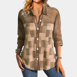 Blusa de mujer - Mangas 3/4 - Cuello clásico - Botones - Corte holgado con patchwork