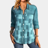 Blusa de mujer - Mangas 3/4 - Cuello clásico - Botones - Corte holgado con patchwork