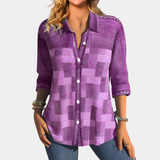 Blusa de mujer - Mangas 3/4 - Cuello clásico - Botones - Corte holgado con patchwork