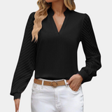 Blusa de mujer - Escote en V con abertura - Mangas largas transparentes - Corte elegante y fluido