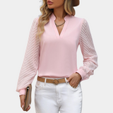 Blusa de mujer - Escote en V con abertura - Mangas largas transparentes - Corte elegante y fluido