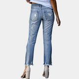 Vaqueros ajustados para mujer - Cintura clásica - Efecto desgastado y bajo deshilachado - Estilo casual