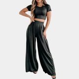 Conjunto de mujer: top corto de manga corta y pantalón ancho de cintura alta