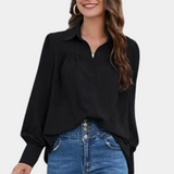 Blusa de mujer - Corte holgado - Mangas largas - Cuello clásico - Botones elegantes